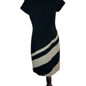 Studio I Black & Ivory Abstract Stripe Sheath Dress – Modern Minimal Chic